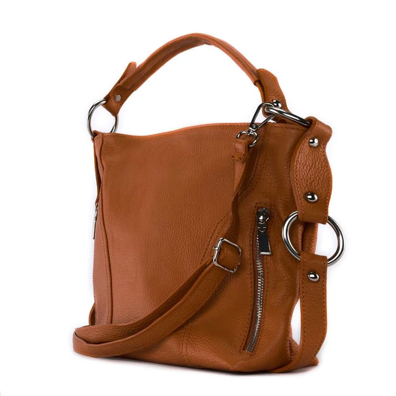 Sac à main en cuir grainé HUIT Cognac foncé