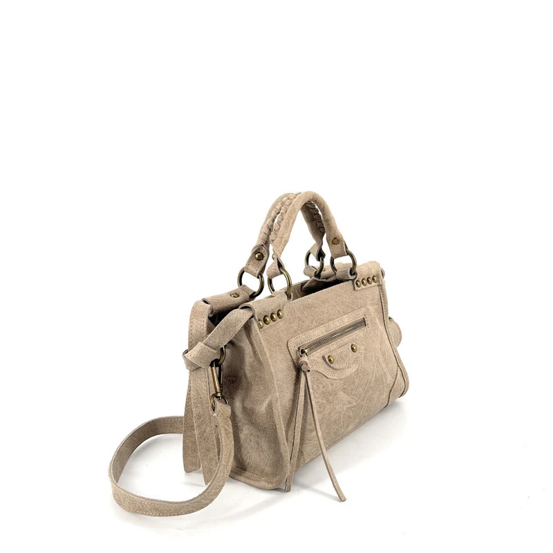 Mini-sac en cuir brossé POCKY Taupe clair