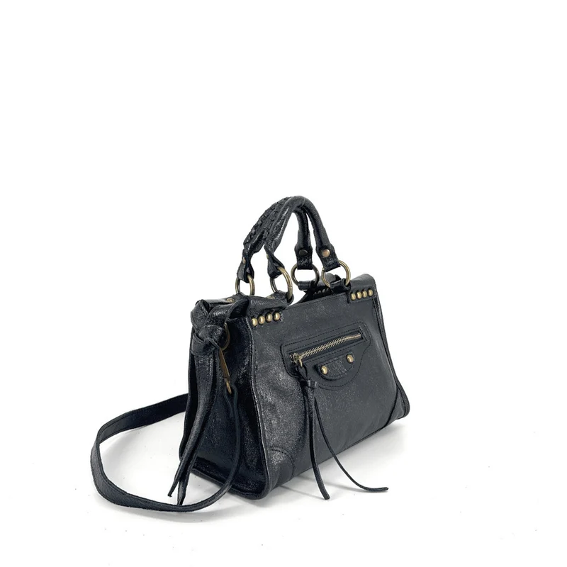 Mini-sac en cuir métallisé POCKY Noir irisé