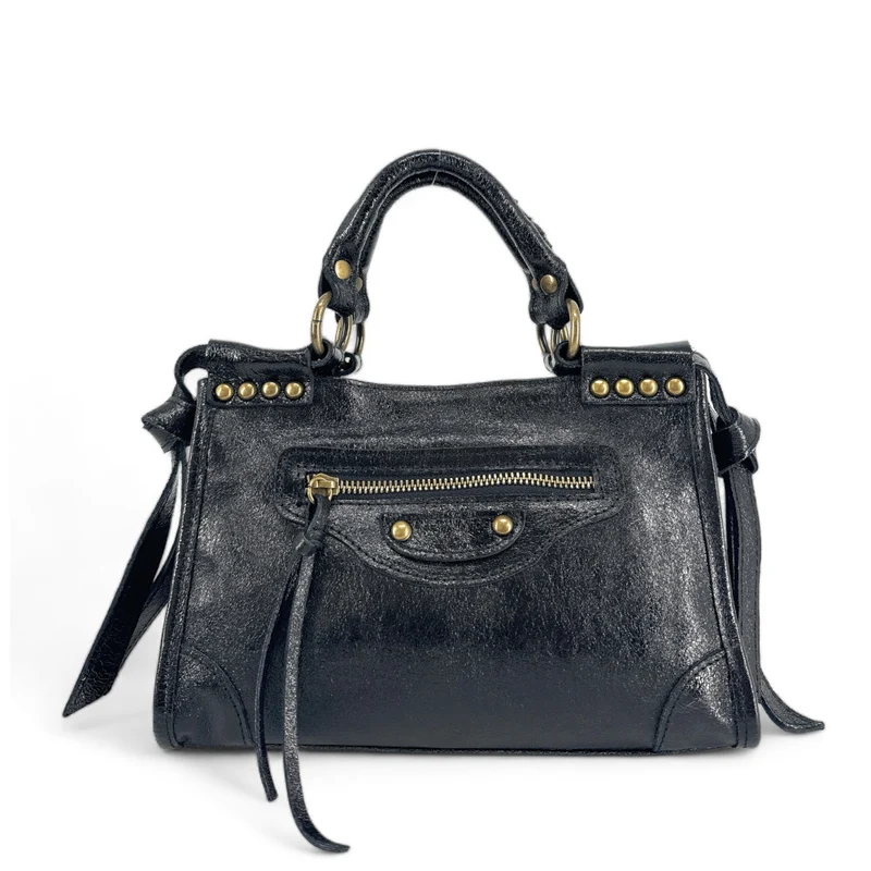Mini-sac en cuir métallisé POCKY Noir irisé