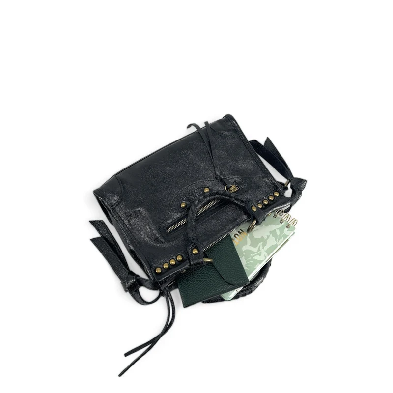 Mini-sac en cuir métallisé POCKY Noir irisé