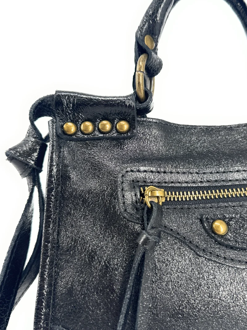 Mini-sac en cuir métallisé POCKY Noir irisé