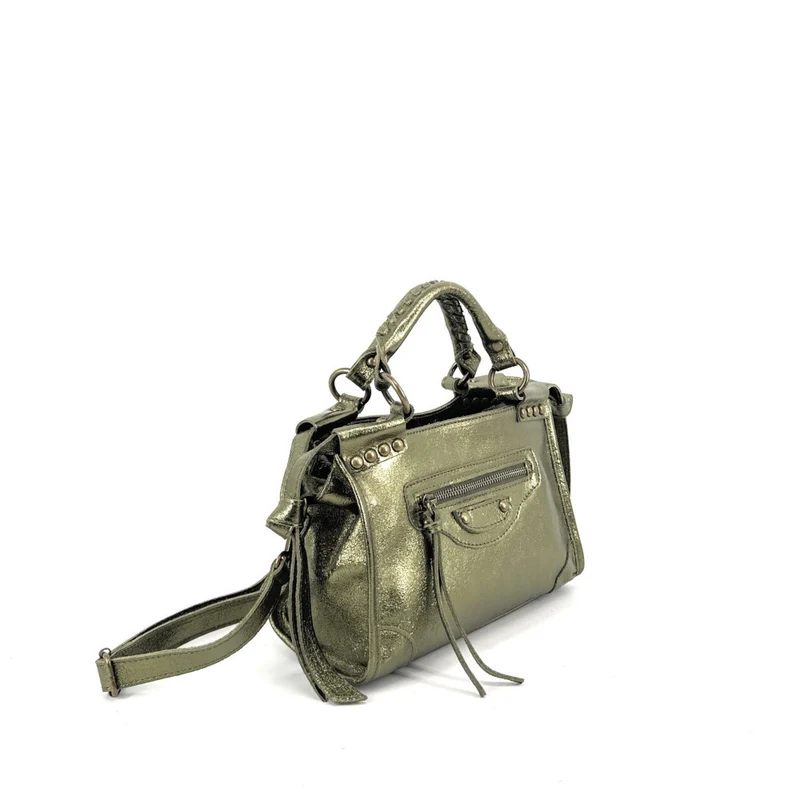 Mini-sac en cuir métallisé POCKY Kaki irisé