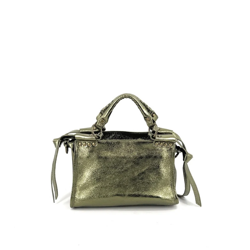 Mini-sac en cuir métallisé POCKY Kaki irisé