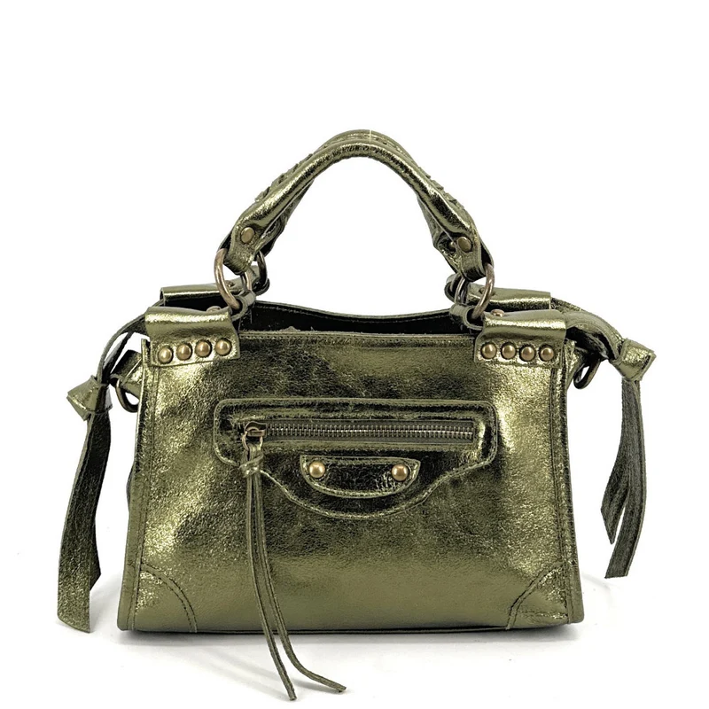 Mini-sac en cuir métallisé POCKY Kaki irisé