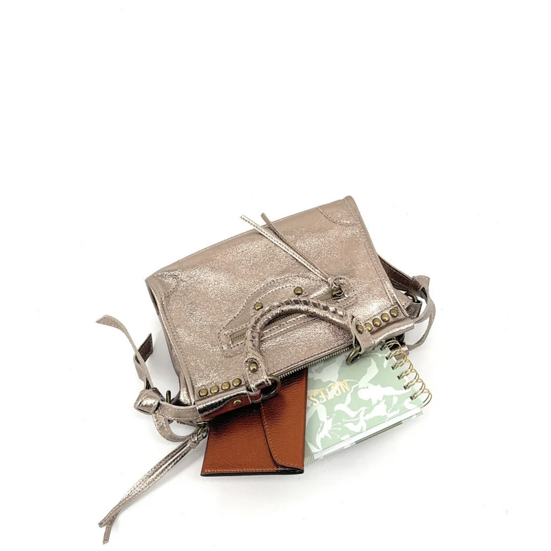 Mini-sac en cuir métallisé POCKY Champagne irisé