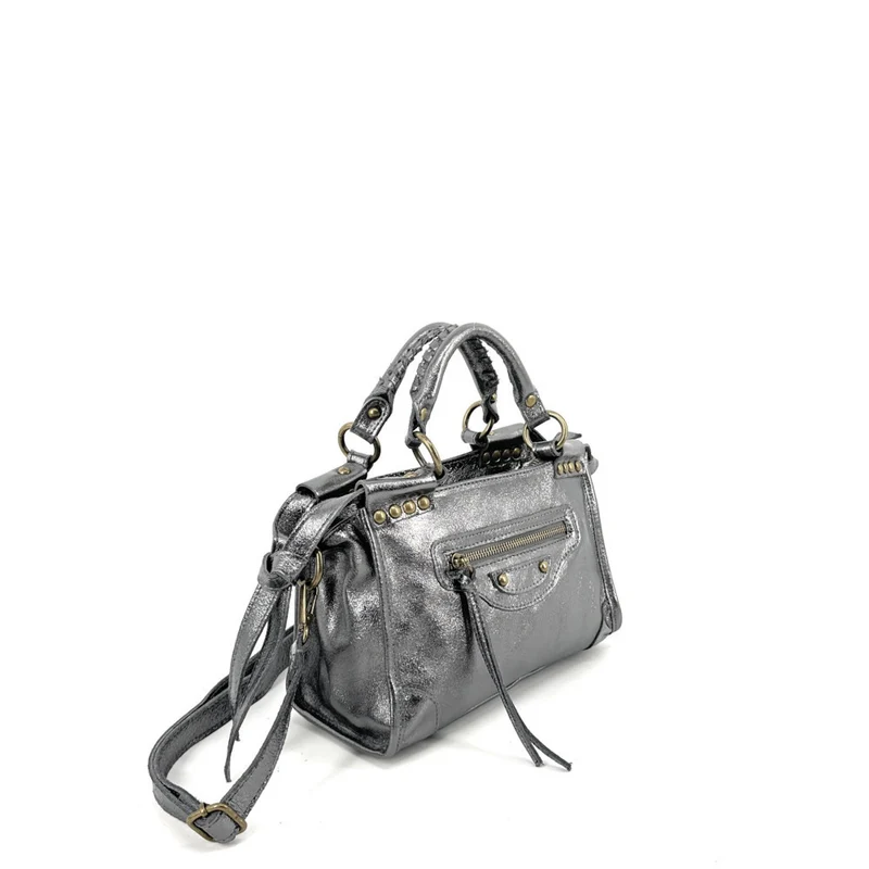 Mini-sac en cuir métallisé POCKY Argent foncé