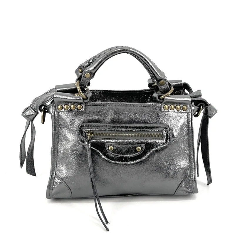 Mini-sac en cuir métallisé POCKY Argent foncé