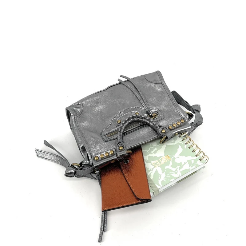 Mini-sac en cuir métallisé POCKY Argent foncé