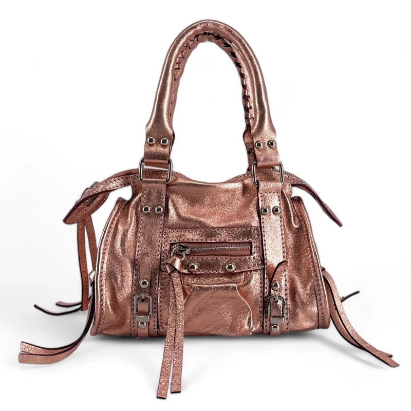 Mini-sac bowling en cuir irisé SANDSTORM NANO Rose gold