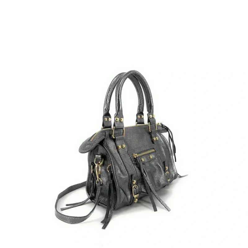 Mini-sac bowling en cuir irisé SANDSTORM NANO Argent foncé