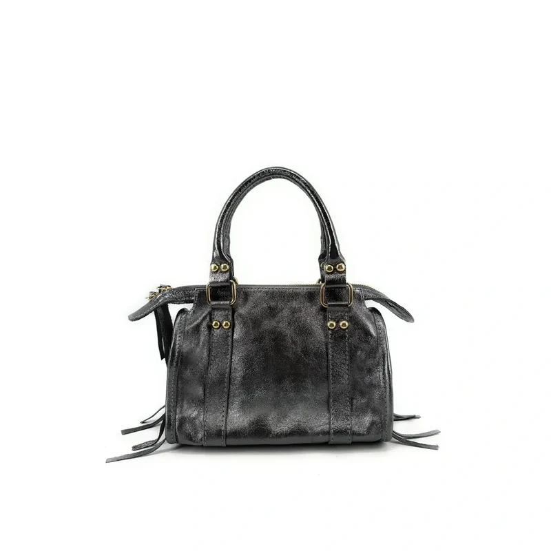 Mini-sac bowling en cuir irisé SANDSTORM NANO Argent foncé
