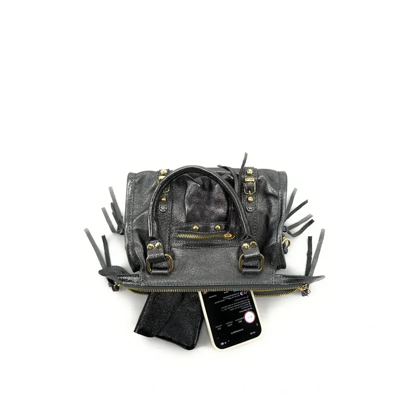 Mini-sac bowling en cuir irisé SANDSTORM NANO Argent foncé