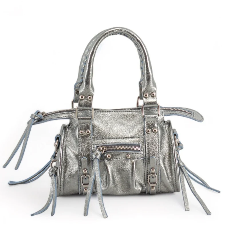 Mini-sac bowling en cuir irisé SANDSTORM NANO Argent moyen