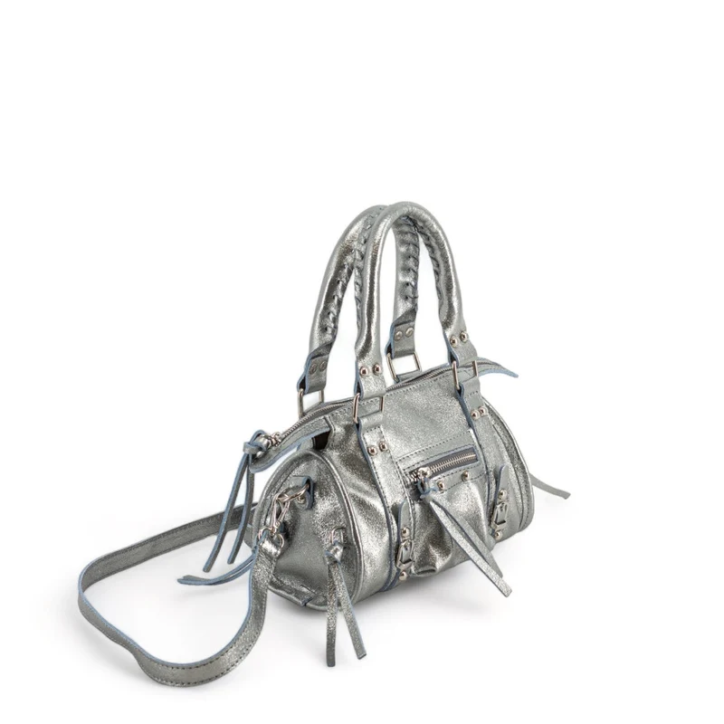 Mini-sac bowling en cuir irisé SANDSTORM NANO Argent moyen
