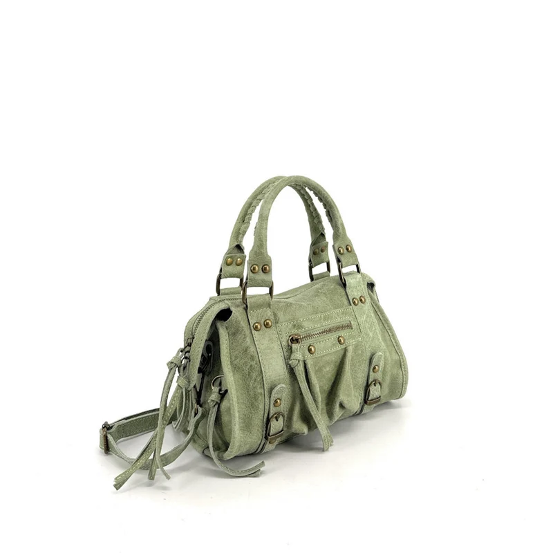Mini-sac bowling en cuir mat brossé SANDSTORM MINI Vert amande