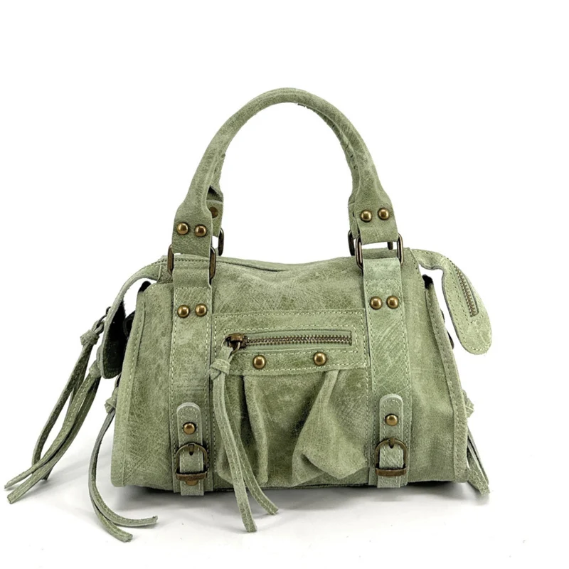 Mini-sac bowling en cuir mat brossé SANDSTORM MINI Vert amande