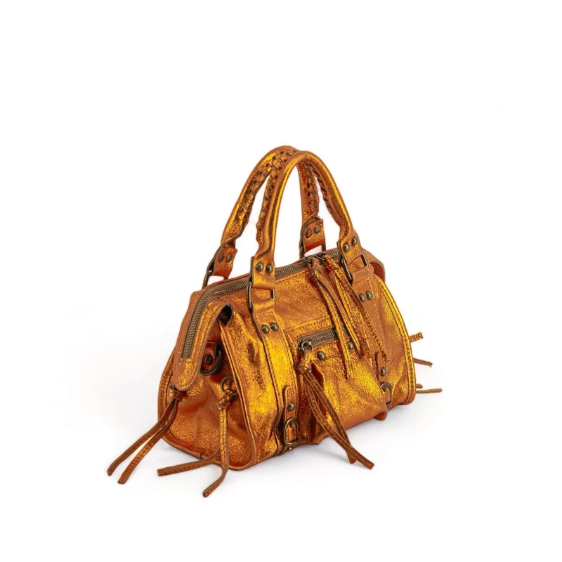 Mini-sac bowling en cuir irisé SANDSTORM MINI Safran