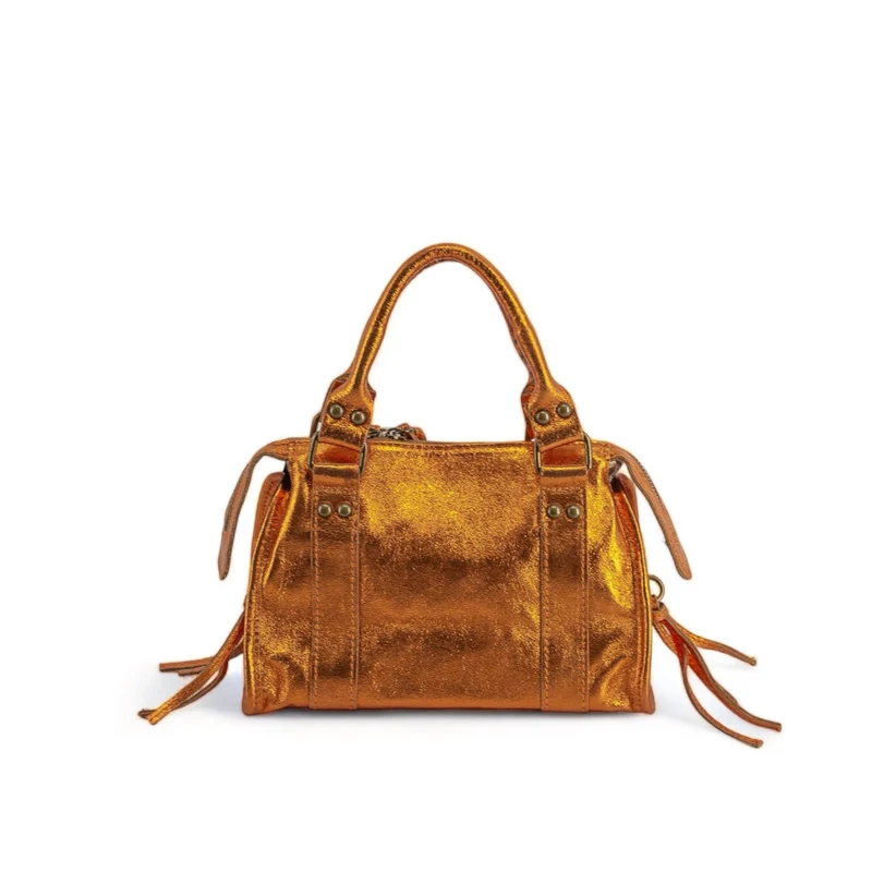 Mini-sac bowling en cuir irisé SANDSTORM MINI Safran