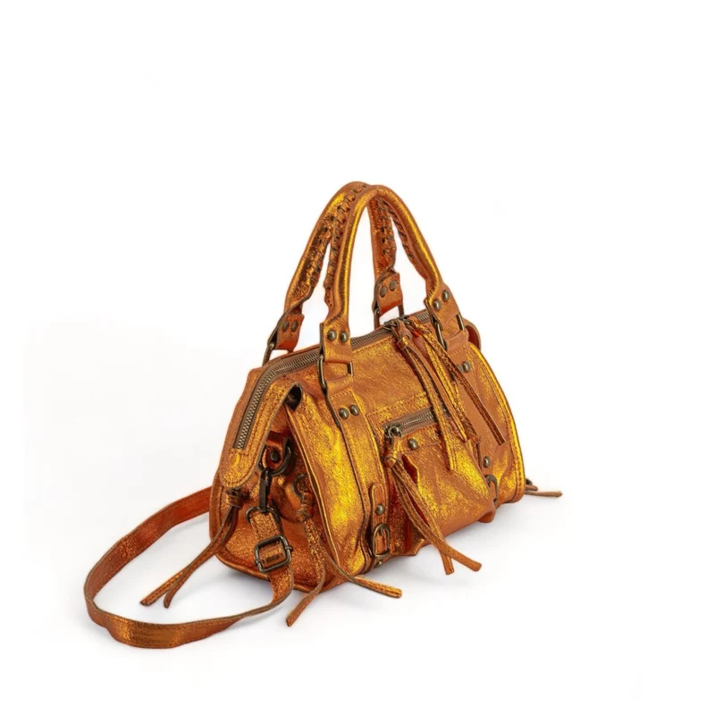 Mini-sac bowling en cuir irisé SANDSTORM MINI Safran
