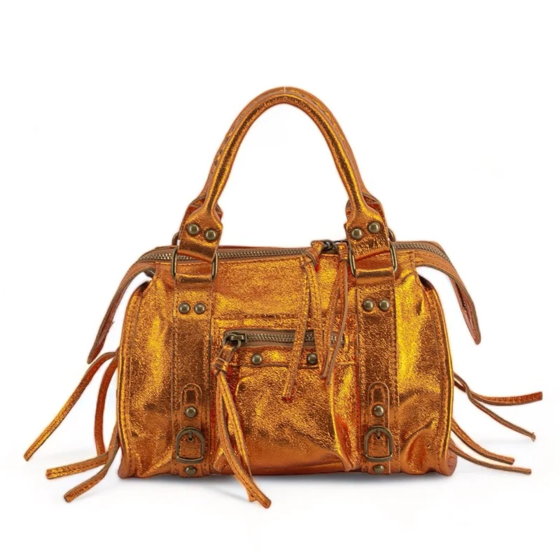 Mini-sac bowling en cuir irisé SANDSTORM MINI Safran