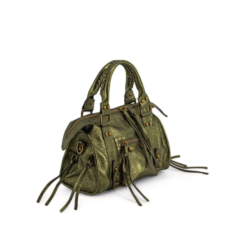 Mini-sac bowling en cuir irisé SANDSTORM MINI Kaki