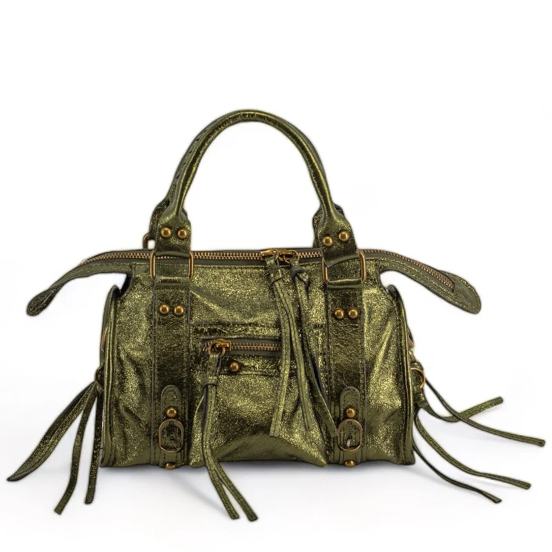 Mini-sac bowling en cuir irisé SANDSTORM MINI Kaki