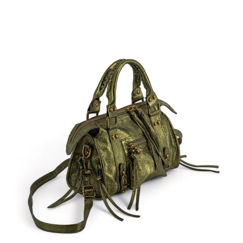 Mini-sac bowling en cuir irisé SANDSTORM MINI Kaki