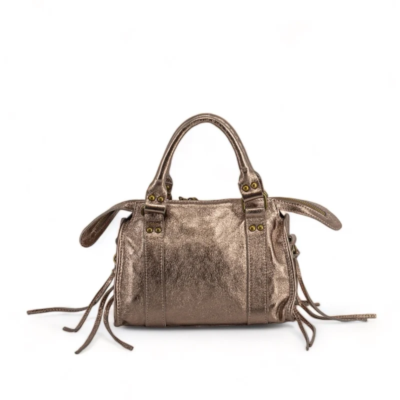 Mini-sac bowling en cuir irisé SANDSTORM MINI Champagne