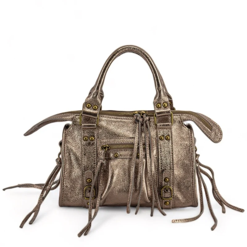 Mini-sac bowling en cuir irisé SANDSTORM MINI Champagne