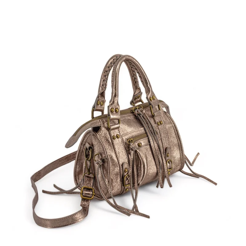 Mini-sac bowling en cuir irisé SANDSTORM MINI Champagne
