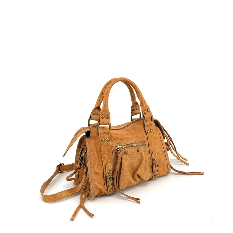 Mini-sac bowling en cuir mat brossé SANDSTORM MINI Camel
