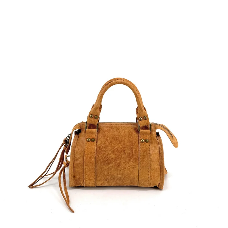 Mini-sac bowling en cuir mat brossé SANDSTORM MINI Camel