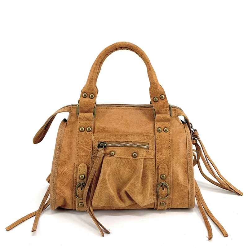 Mini-sac bowling en cuir mat brossé SANDSTORM MINI Camel
