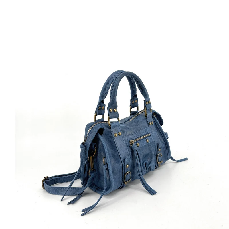 Mini-sac bowling en cuir mat brossé SANDSTORM MINI Bleu denim