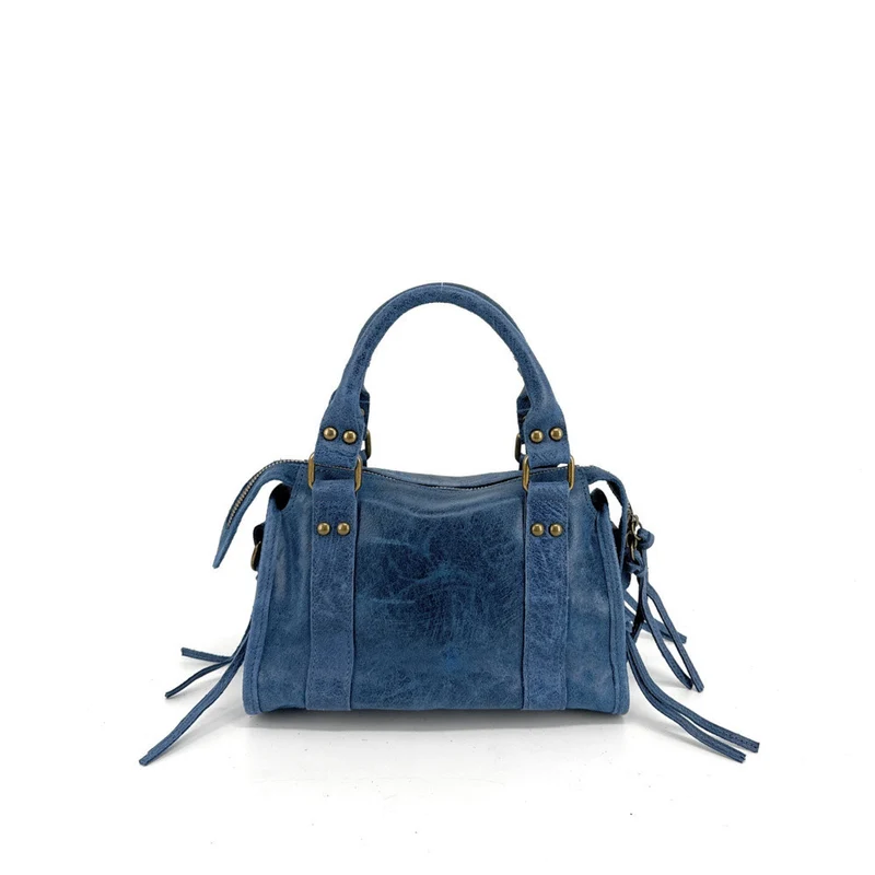 Mini-sac bowling en cuir mat brossé SANDSTORM MINI Bleu denim