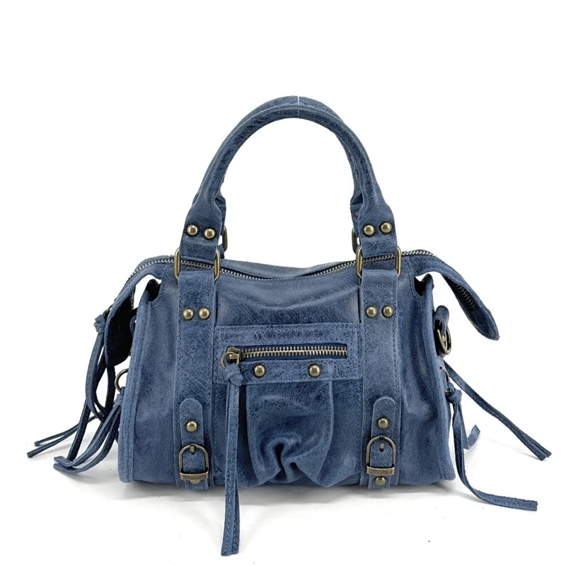 Mini-sac bowling en cuir mat brossé SANDSTORM MINI Bleu denim