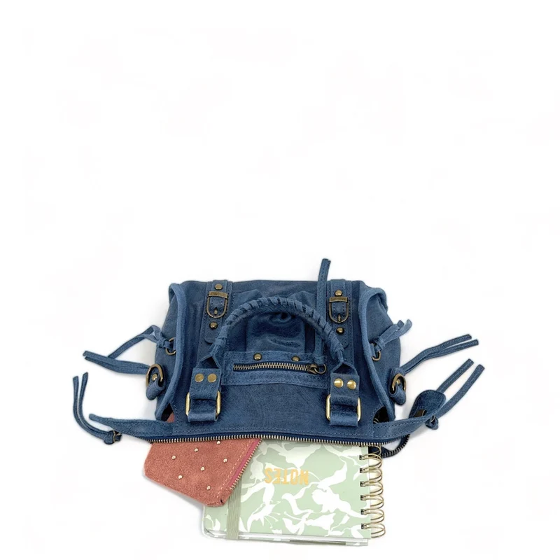 Mini-sac bowling en cuir mat brossé SANDSTORM MINI Bleu denim