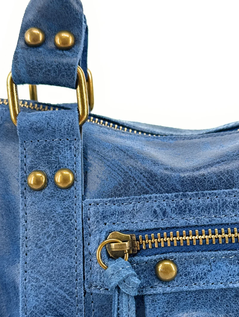 Mini-sac bowling en cuir mat brossé SANDSTORM MINI Bleu denim