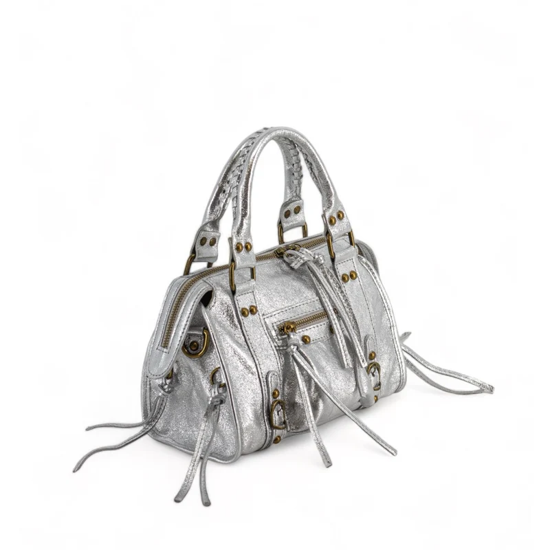 Mini-sac bowling en cuir irisé SANDSTORM MINI Argent clair