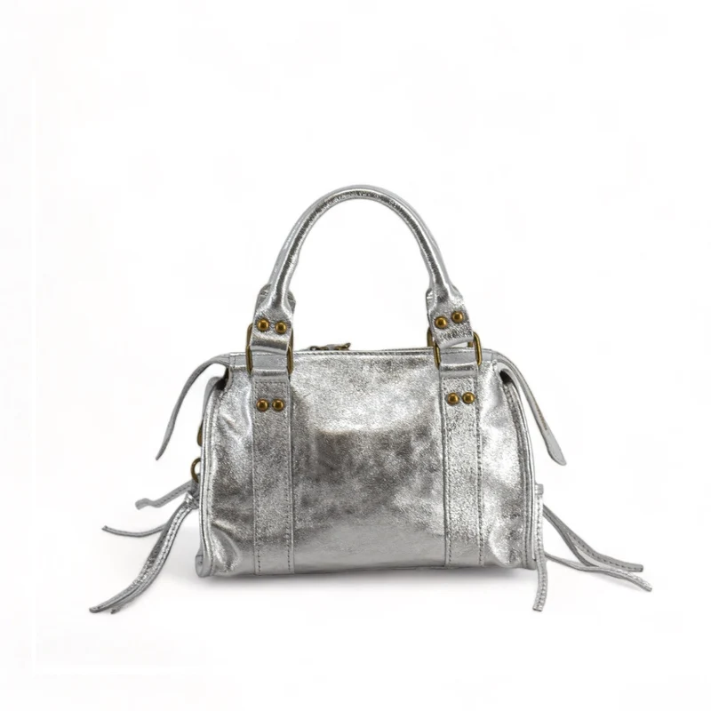 Mini-sac bowling en cuir irisé SANDSTORM MINI Argent clair