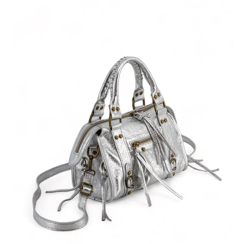 Mini-sac bowling en cuir irisé SANDSTORM MINI Argent clair