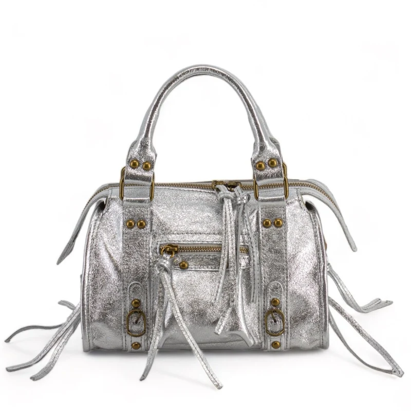 Mini-sac bowling en cuir irisé SANDSTORM MINI Argent clair