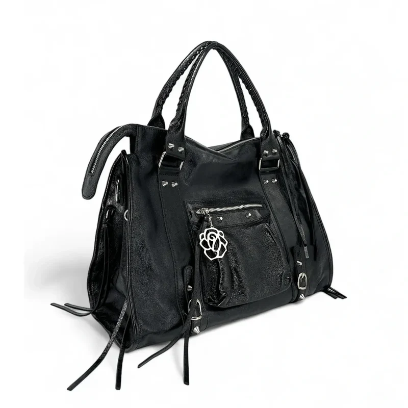 Sac en cuir métallisé SANDSTORM E.L. SIROCCO Noir irisé SILVER