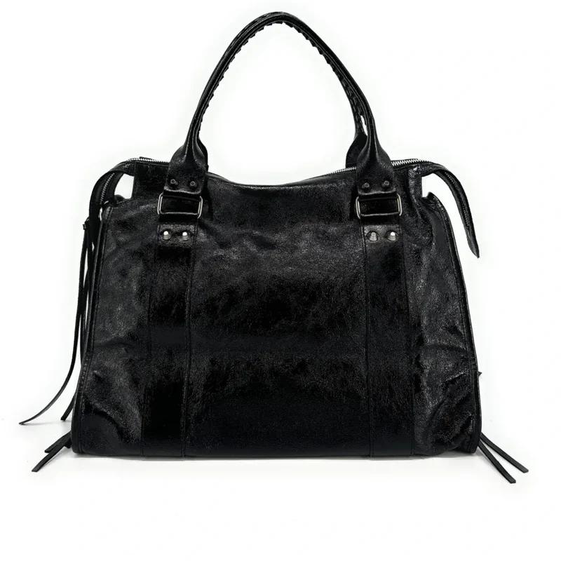 Sac en cuir métallisé SANDSTORM E.L. SIROCCO Noir irisé SILVER