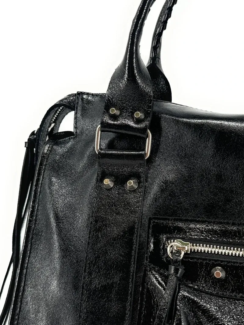 Sac en cuir métallisé SANDSTORM E.L. SIROCCO Noir irisé SILVER