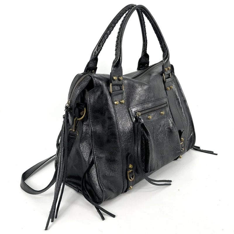 Sac en cuir métallisé SANDSTORM E.L. SIROCCO Noir glossy