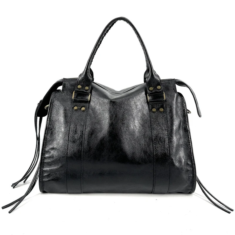 Sac en cuir métallisé SANDSTORM E.L. SIROCCO Noir glossy