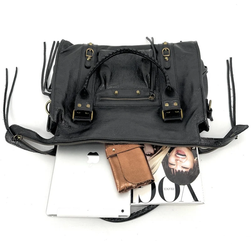 Sac en cuir métallisé SANDSTORM E.L. SIROCCO Noir glossy