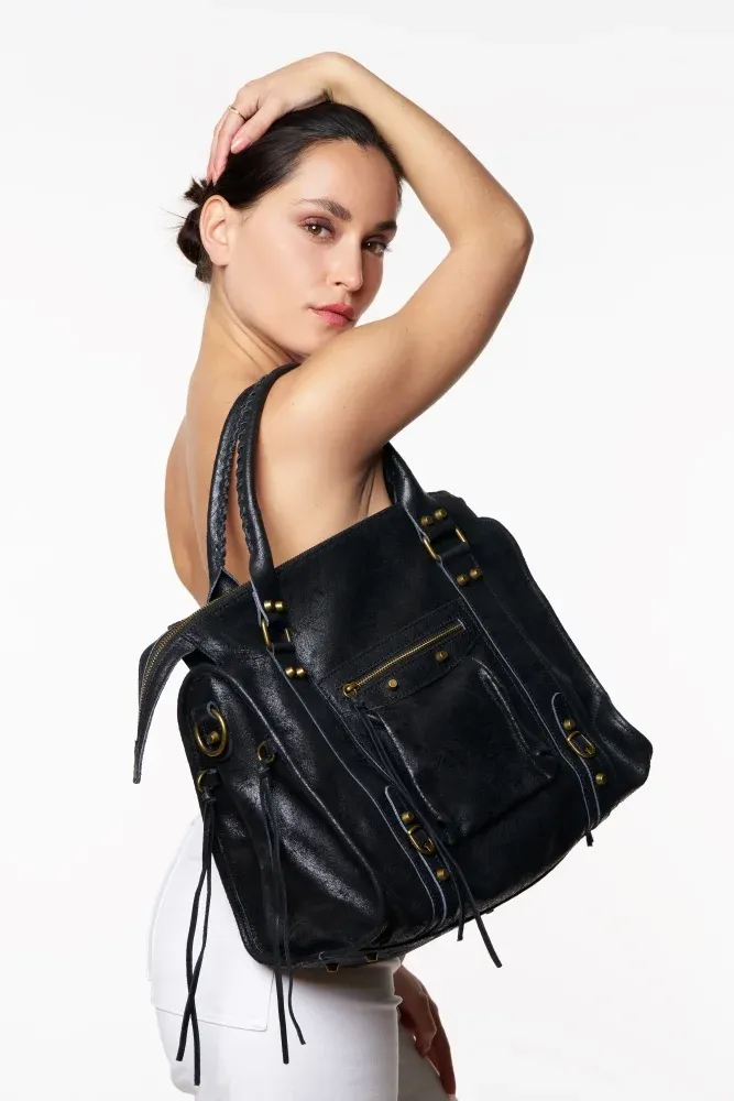 Sac à main en cuir brossé SANDSTORM E.L. SIROCCO Noir